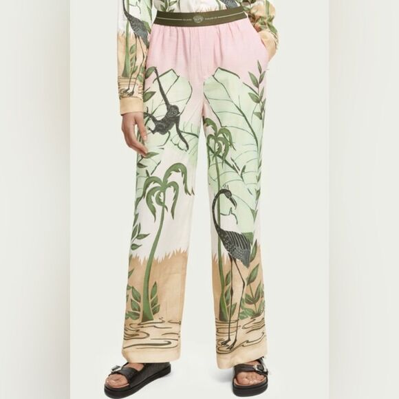 NEW Scotch & Soda Jungle Print Wide Leg High Rise Elastic Waist Band Pants XS